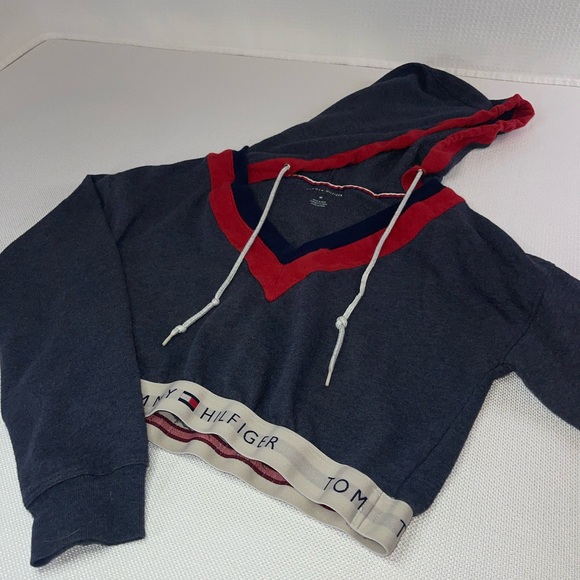 Tommy Hilfiger Cropped Pullover Hoodie Size Medium Vintage A - Picture 7 of 9